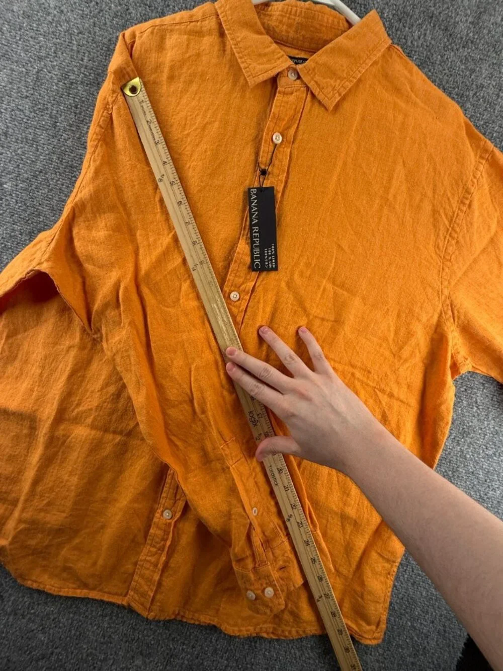 NWT Banana Republic Orange All Linen Button Up Shirt Long Sleeve XL Untucked Fit